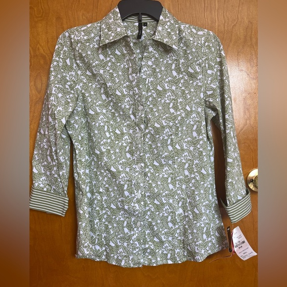 NEW Cathy Daniels 3/4 Sleeve Mallard Green Paisley Printed Shirt. Women’s Small - Picture 5 of 10